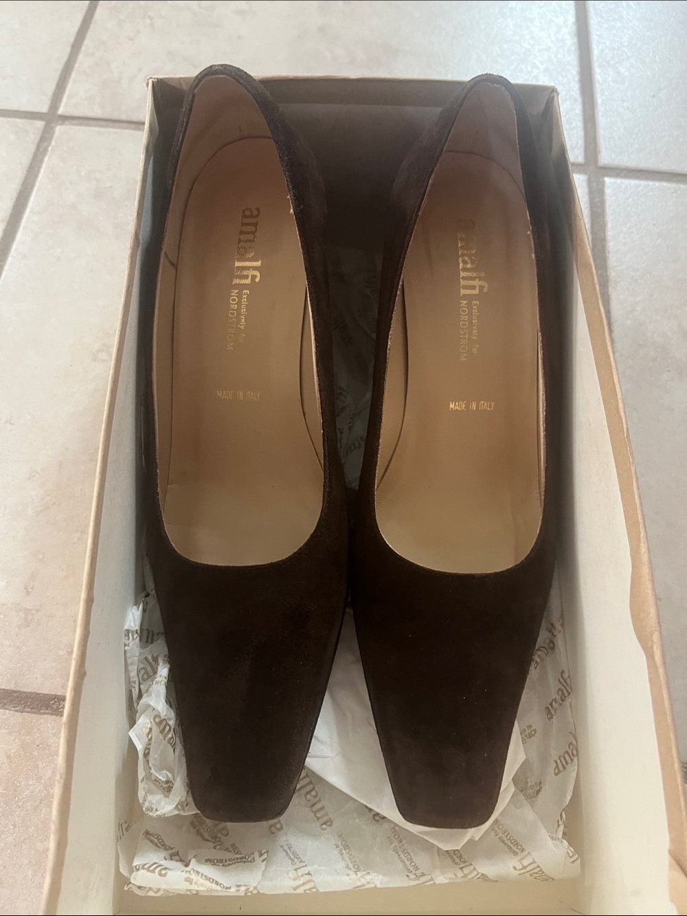 Amalfi Dark Brown Suede Square-Toe Pumps